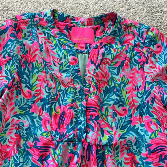 Lilly Pulitzer Gabriel Dress Surf Blue Flim Flam Engineered Print - Picture 4 of 11